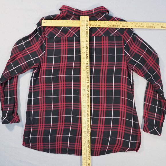 J Jill Shirt Womens Medium Burgandy Red Plaid Rayon Preppy Loose Flowy Cottage - Picture 5 of 8